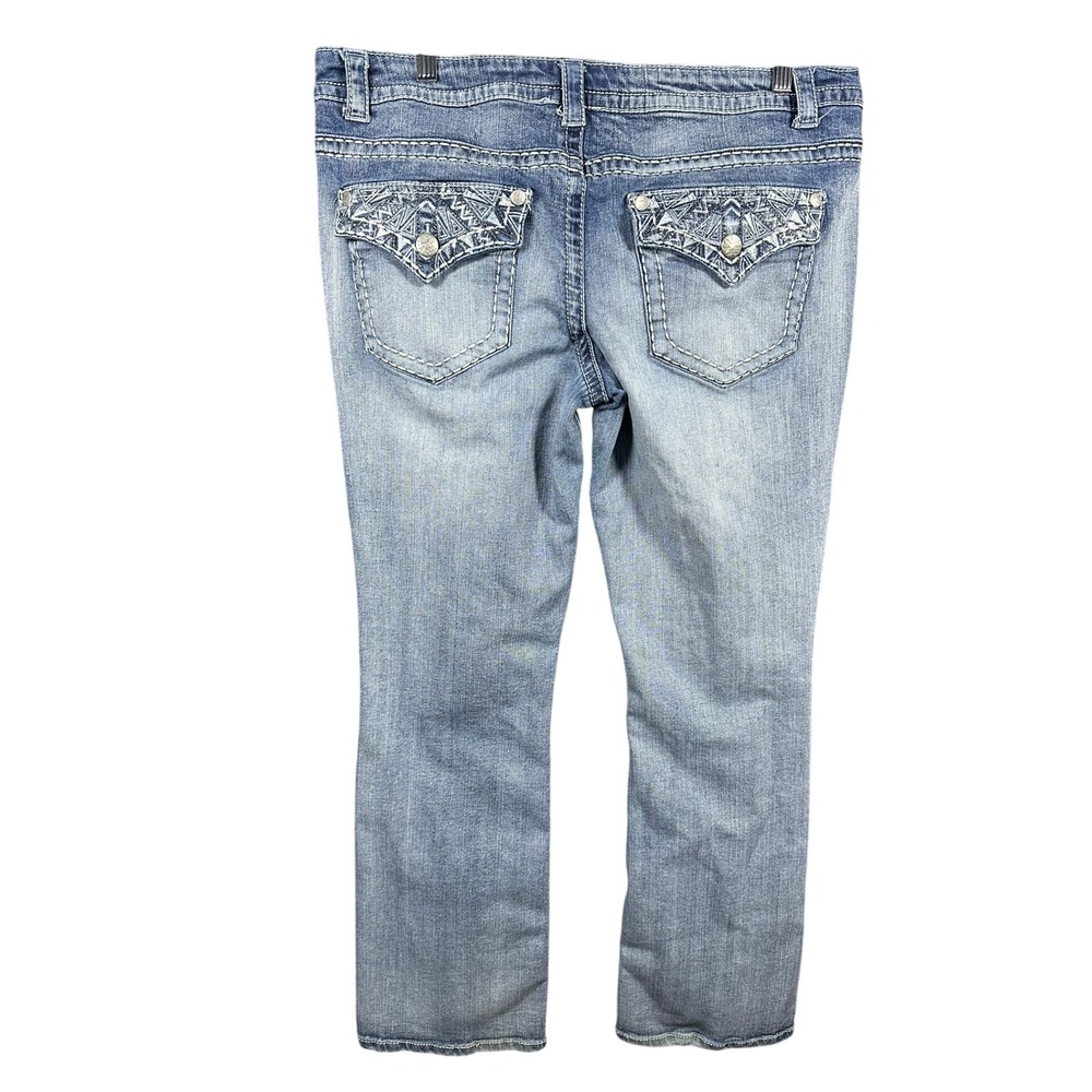 Paisley Sky Womens Size 16 Low Rise Bootcut Jeans Medium Wash Distressed Stitch